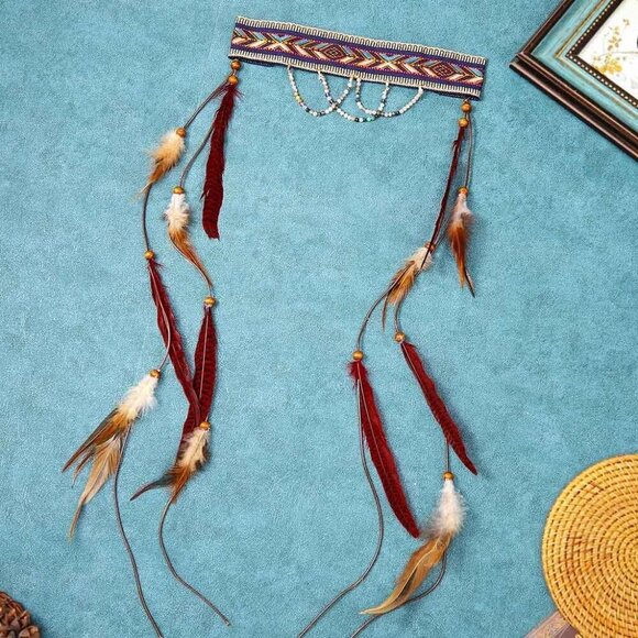 Boho Feather Headband Women Gypsy Beaded Hair Accessories Adjustable main image 8